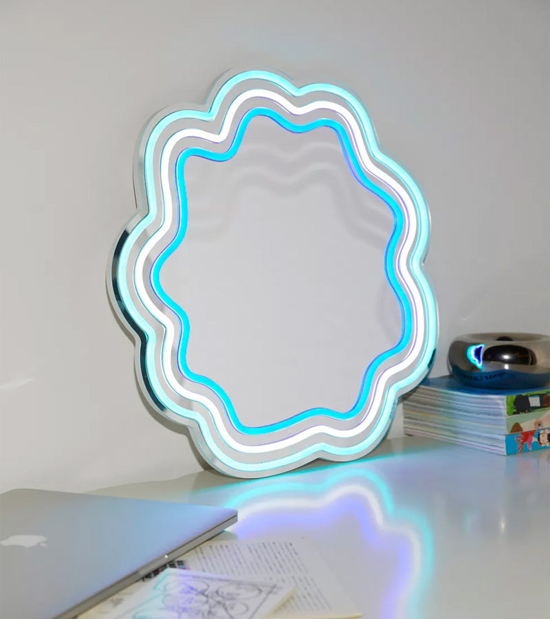 Miroir Ondulé Néon Bleu