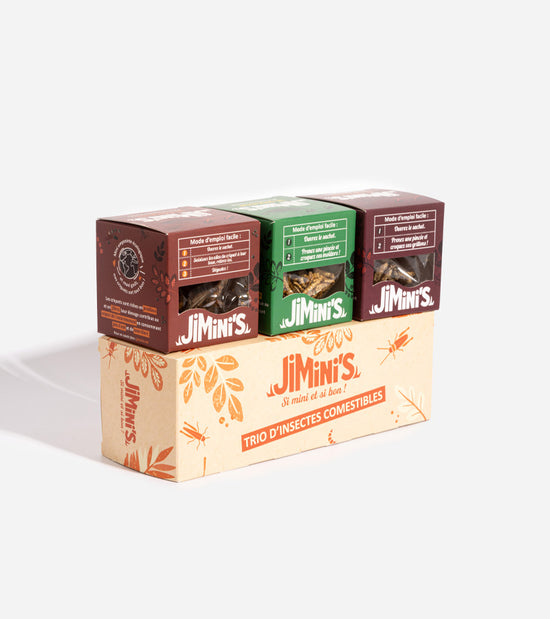 Trio d'insectes comestibles pour l'apéro  Jimini's